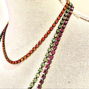70s 80s 90s Vintage Set 3 Rhinestone Pink Orange Green Necklaces Interchangeable